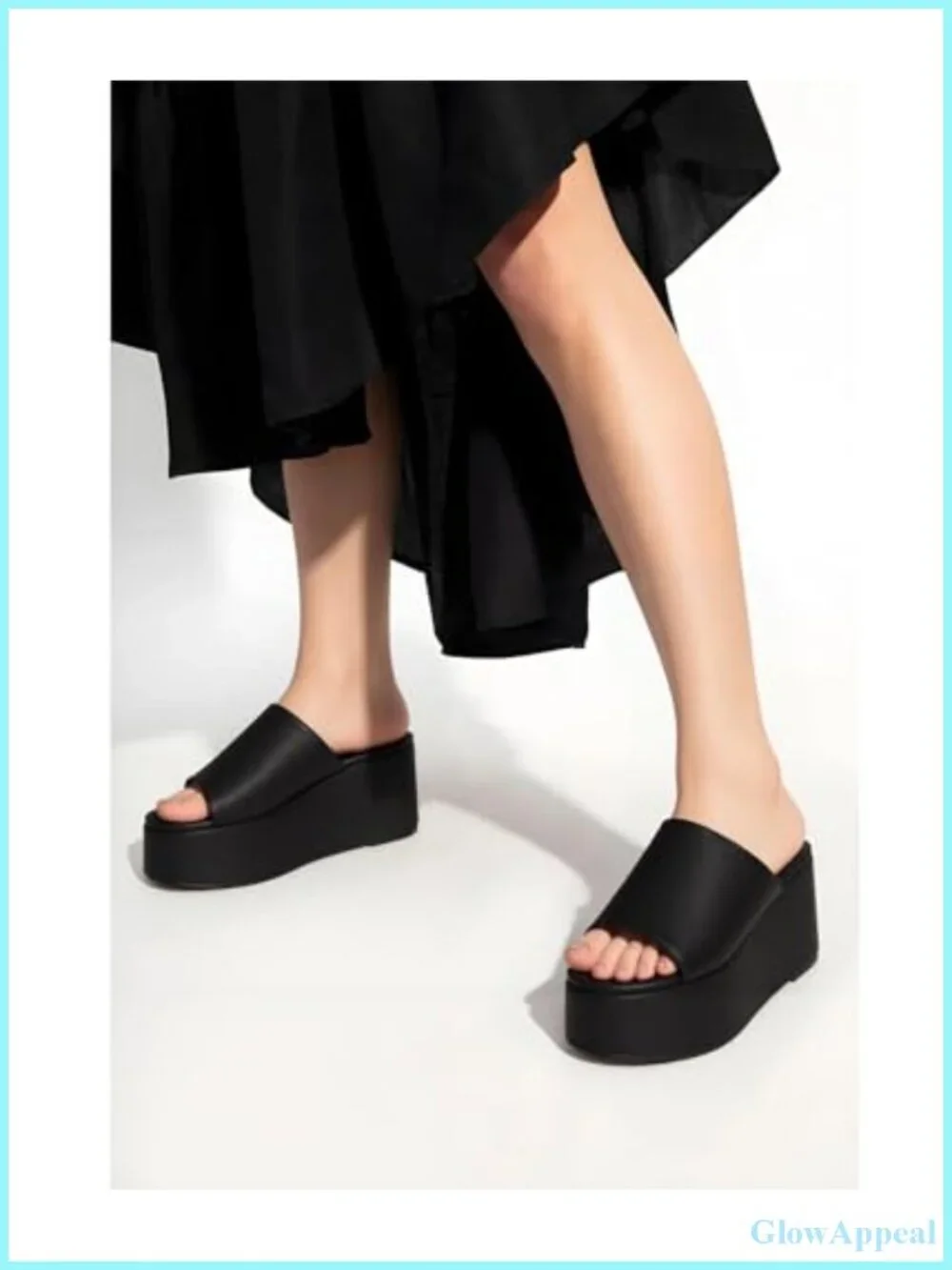 Platform Sandals Open Toe Slip On Faux Leather Wedge Comfortable